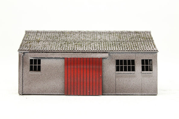 Concrete Workshop Garage Peaked Roof - Red Door