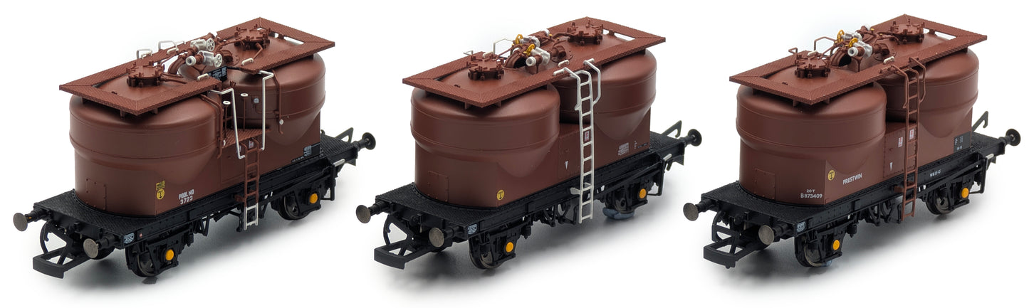 Set of 3 Prestwin Silo Wagons in BR Bauxite - Pre TOPS