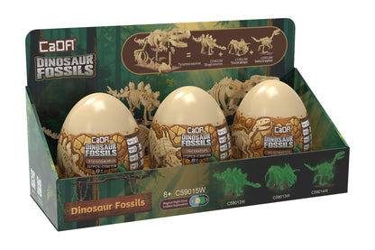 C59015W Tray of 3 Dinosaur Eggs with Stegosaurus, Triceratops & Velociraptor