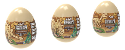 C59015W Tray of 3 Dinosaur Eggs with Stegosaurus, Triceratops & Velociraptor