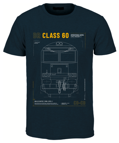 Class 60 Technical Drawing Blueprint Railway T Shirt (Navy)