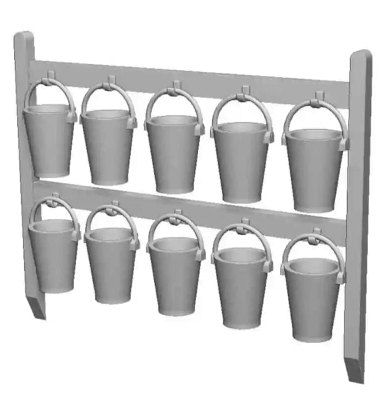 O Gauge Railway & Lineside - 10x Fire Buckets and Stand