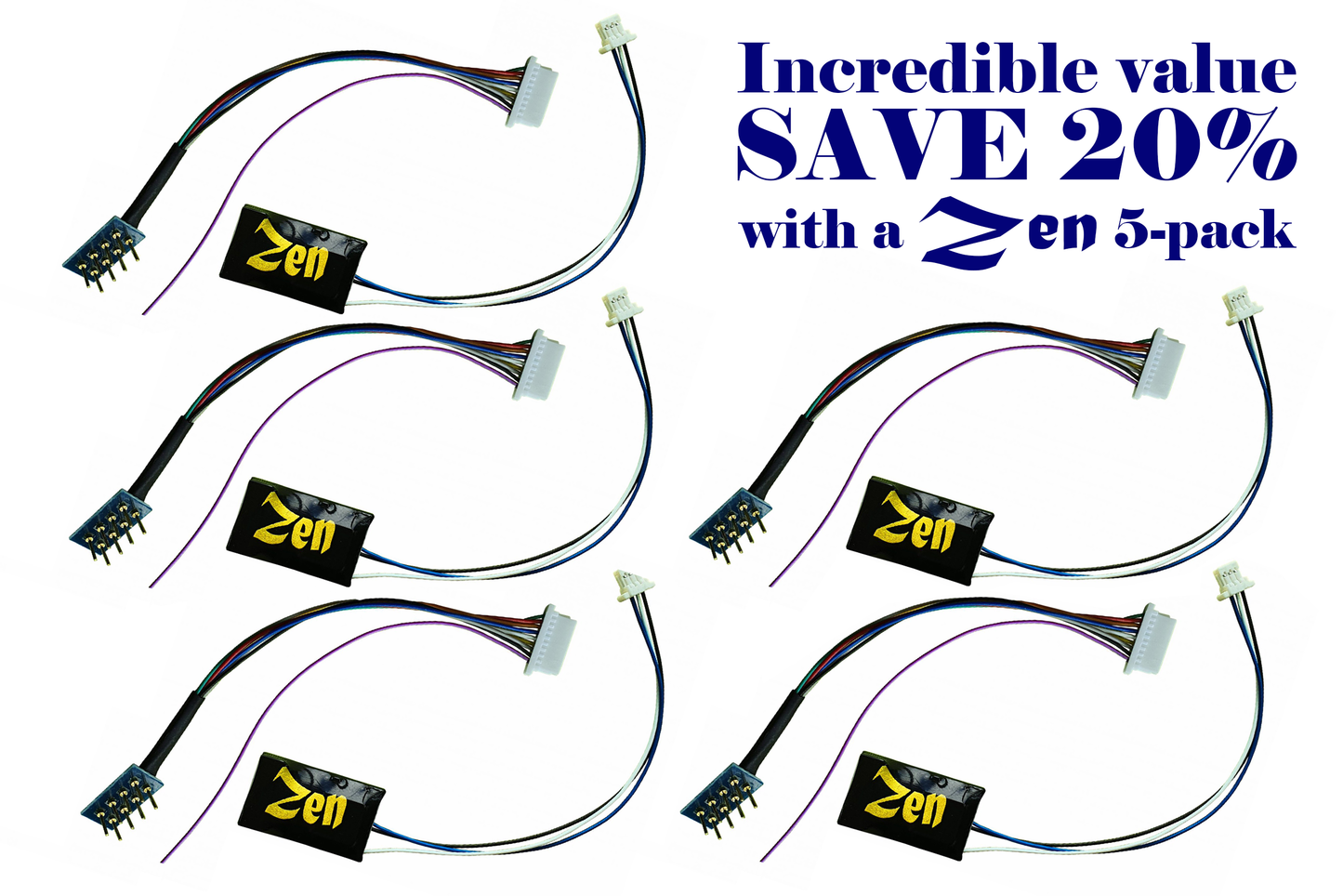 Zen Black Decoder: Mini 8 Pin Harness 4 Function (5-pack)