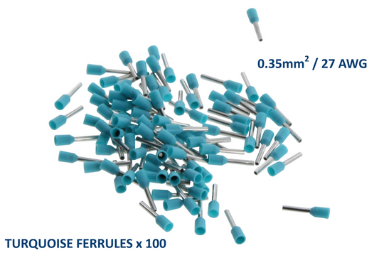 Turquoise Ferrules for 27 AWG ~ 0.35mm SQ wire