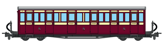 Ffestiniog Railway Short 'Bowsider' Bogie Coach, Red & Cream, No. 17