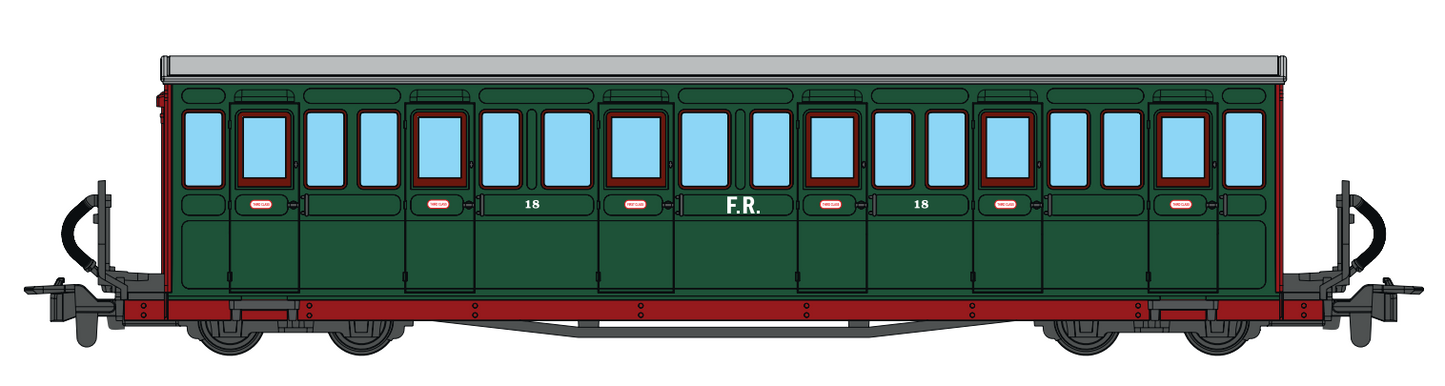 Ffestiniog Railway Short 'Bowsider' Bogie Coach, Colonel Stephens Green, No. 17