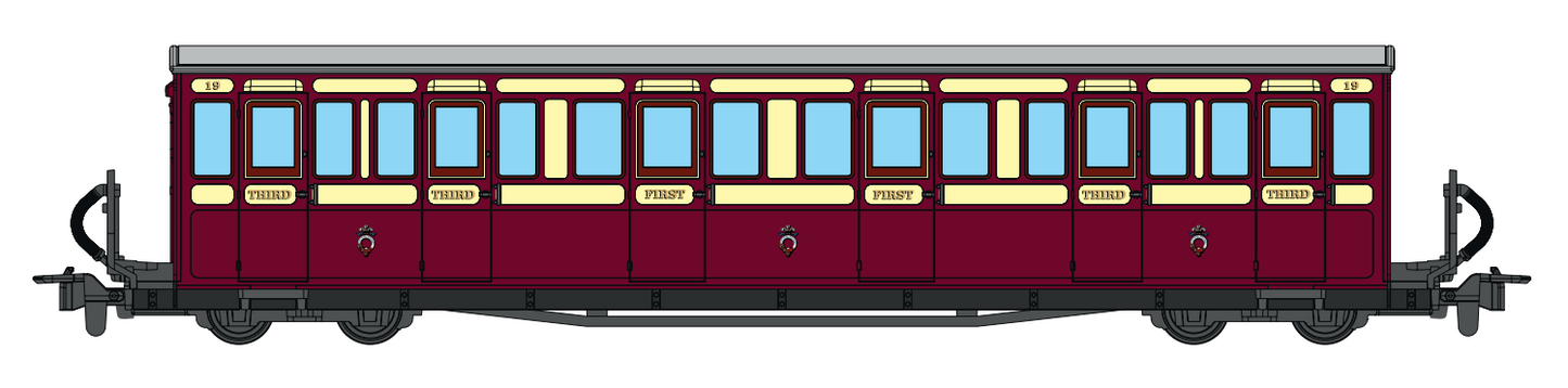 Ffestiniog Railway Long 'Bowsider' Bogie Coach, Red & Cream, No. 20