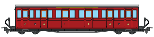 Ffestiniog Railway Long 'Bowsider' Bogie Coach, 1970s Red, No. 20