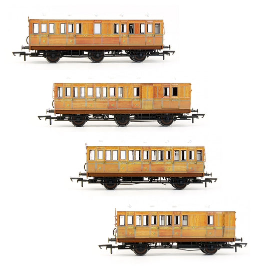 Pre-Owned Pack of 4 (4BT, 4T, 6CL, 6BT) In GNR Lined Teak Genesis Coaches - With Working Lights
