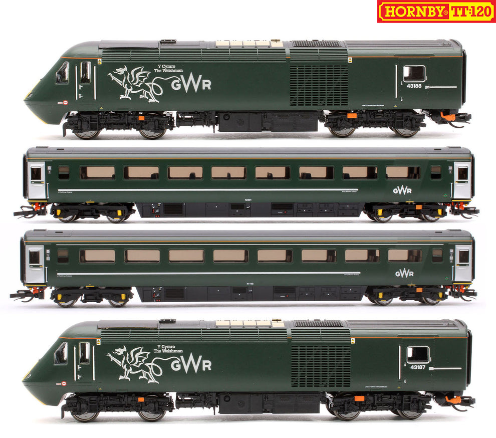 Hornby GWR-HST+2-BUNDLE Set of 4 GWR TT:120 Class 43 HST – Rails