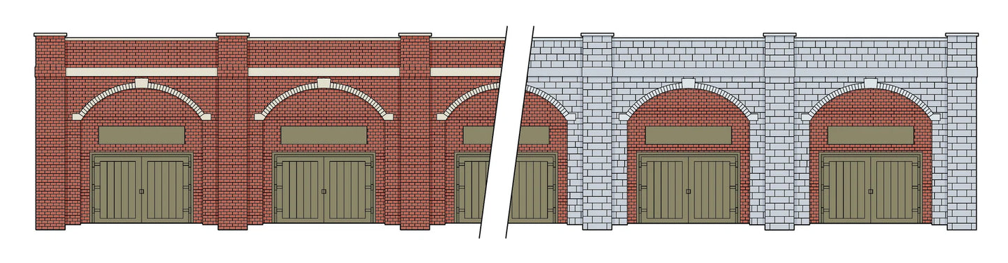 LK12170 Lineside Kit TT:120 Retaining Wall with lockup business below - Brick & Stone
