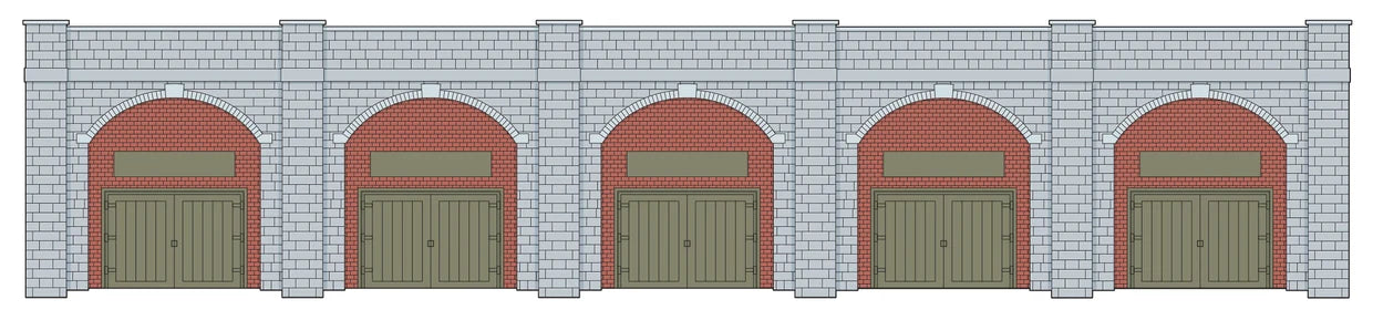 LK12170 Lineside Kit TT:120 Retaining Wall with lockup business below - Brick & Stone