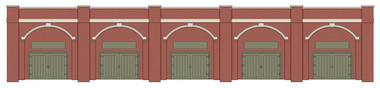 LK12170 Lineside Kit TT:120 Retaining Wall with lockup business below - Brick & Stone