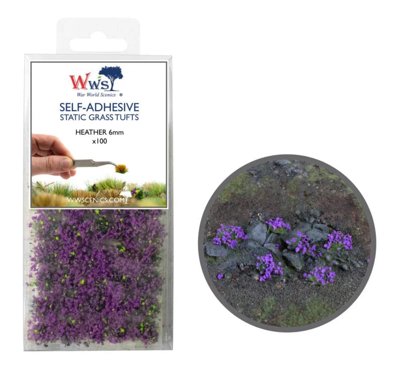 6mm Heather Self-Adhesive Static Grass Tufts x 100