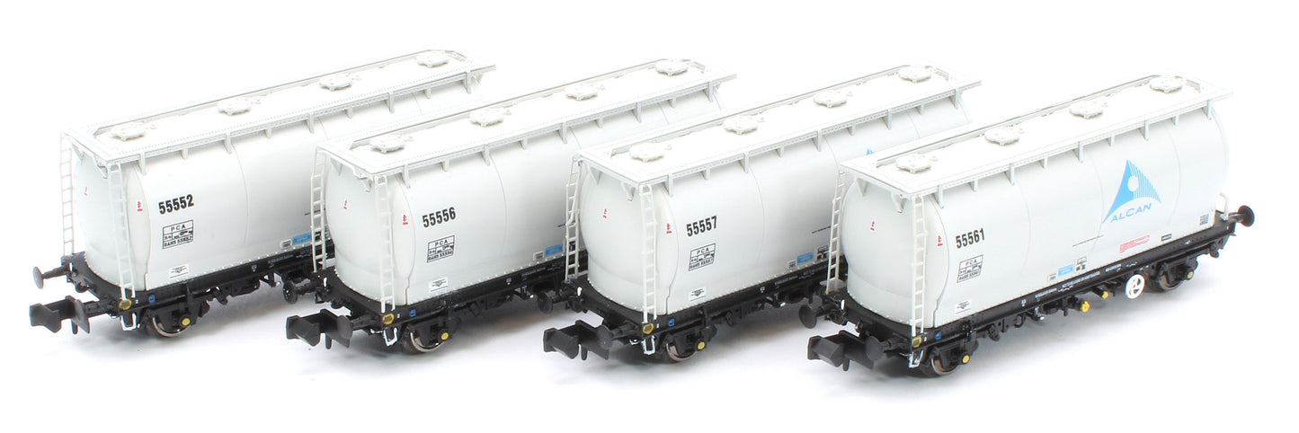 RT-PCA20-201C Pack of 4 Alcan liveried PCA tanks (with ladders). Numbers: 55552, 55556, 55557, 55561