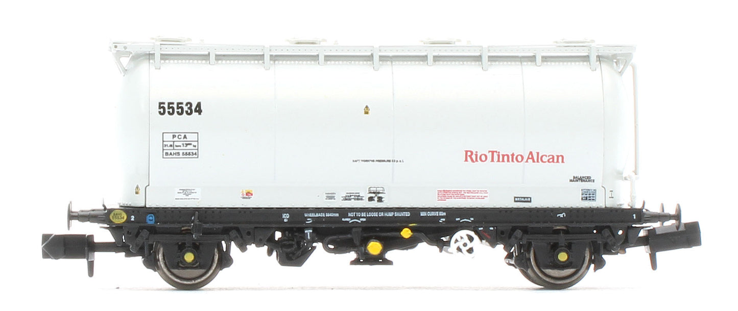 RT-PCA20-203H Pack of 4 RioTintoAlcan liveried PCA tanks (no ladders). Numbers:  55534, 55537, 55569, 55558