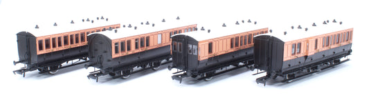 Hattons Originals Genesis Pack of 4 coaches (4BT, 6FL, 4T, 6BT) in LSWR Salmon and Brown