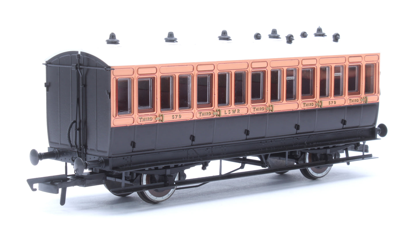 Hattons Originals Genesis Pack of 4 coaches (4BT, 6FL, 4T, 6BT) in LSWR Salmon and Brown