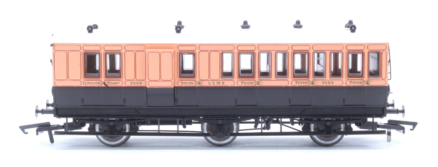 Hattons Originals Genesis Pack of 4 coaches (4BT, 6FL, 4T, 6BT) in LSWR Salmon and Brown