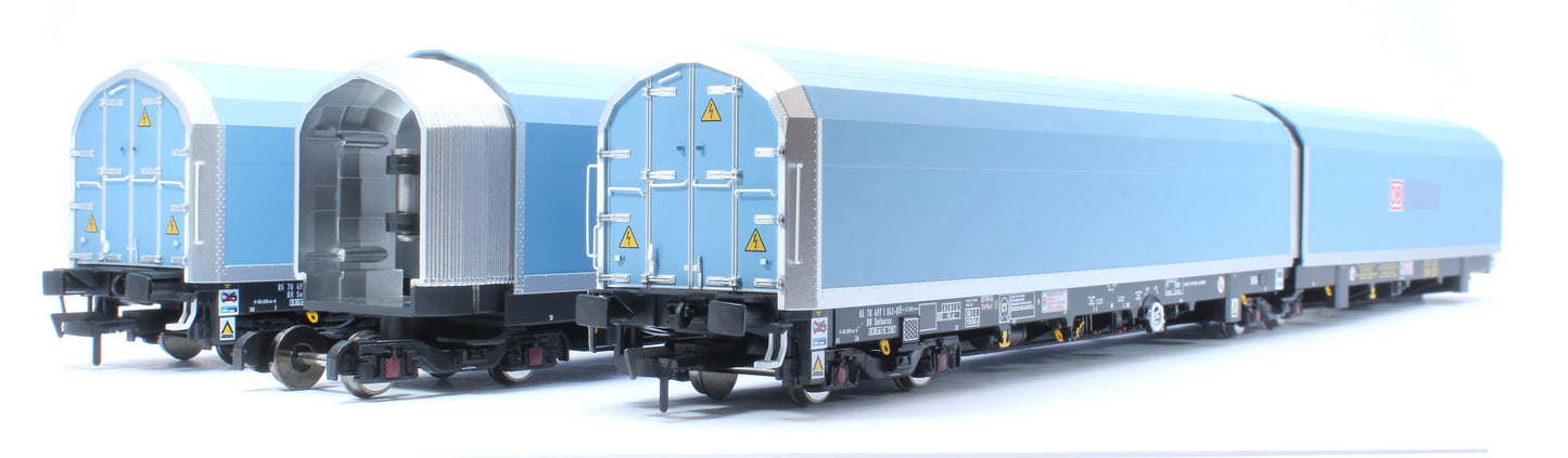 OO/4mm 5-car Arbel WIA car carrier with DB branding. Wagon number 85 70 4971 043-0