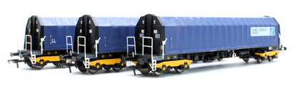 Pre-Owned PXA01 TP(D) Set of 3 PXA Steel Coil Carrier PD Blue Tops Code JSA, Yellow Bogies & OHLW Sticker No.3032/3055/3041