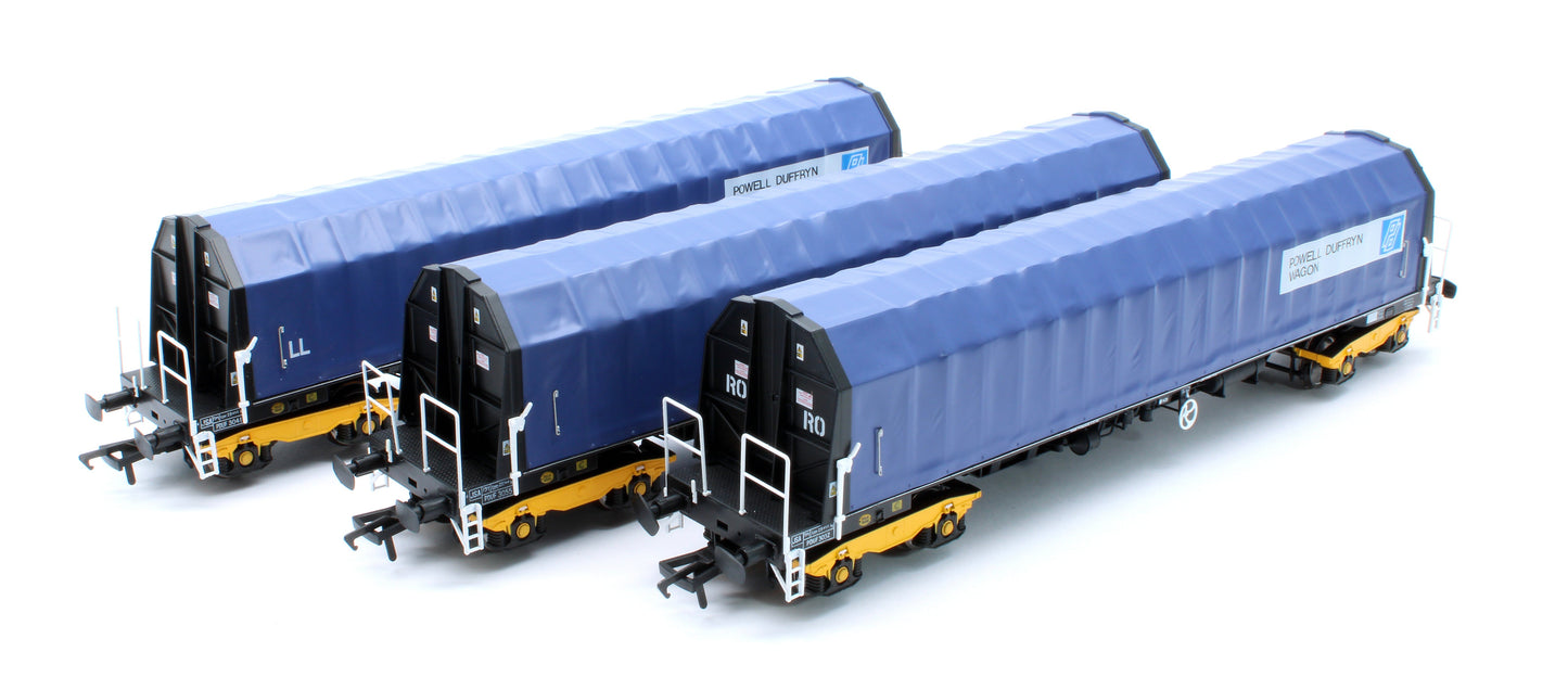 Pre-Owned PXA01 TP(D) Set of 3 PXA Steel Coil Carrier PD Blue Tops Code JSA, Yellow Bogies & OHLW Sticker No.3032/3055/3041