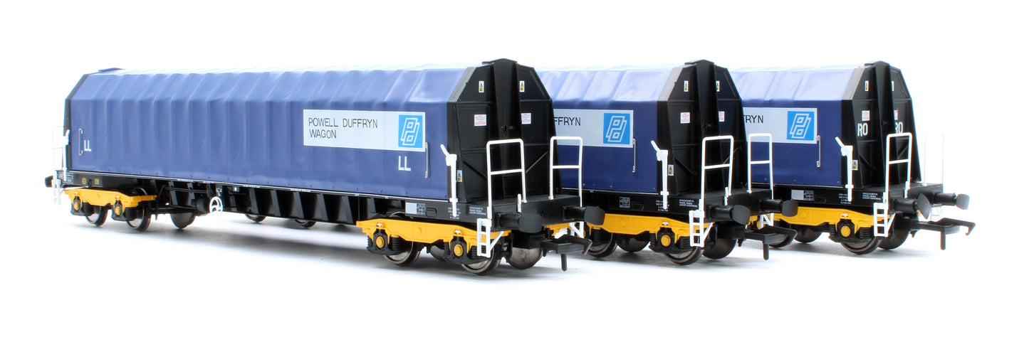 Pre-Owned PXA01 TP(D) Set of 3 PXA Steel Coil Carrier PD Blue Tops Code JSA, Yellow Bogies & OHLW Sticker No.3032/3055/3041