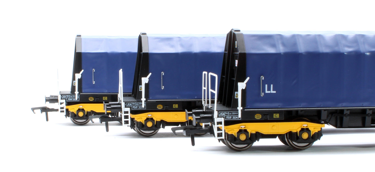 Pre-Owned PXA01 TP(D) Set of 3 PXA Steel Coil Carrier PD Blue Tops Code JSA, Yellow Bogies & OHLW Sticker No.3032/3055/3041