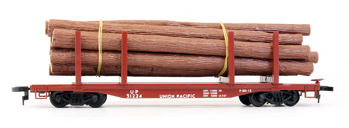 Pre-Owned 45' Logging Flat Car With Logs Union Pacific - 3 Pack