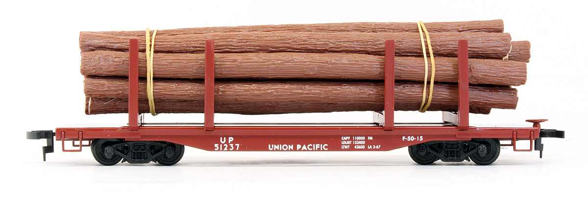 Pre-Owned 45' Logging Flat Car With Logs Union Pacific - 3 Pack