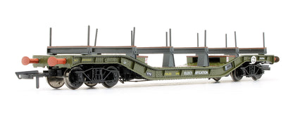 Pre-Owned H4-WW-009 Warwell Wagon 50t With Diamond Frame Bogies DM721227 In BR Olive Green With Electrification Branding And Steel / Rail Carriers