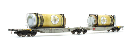 Pre-Owned Container Car SGGMRSS 90 AAE With Two New Warsteiner Tankcontainer
