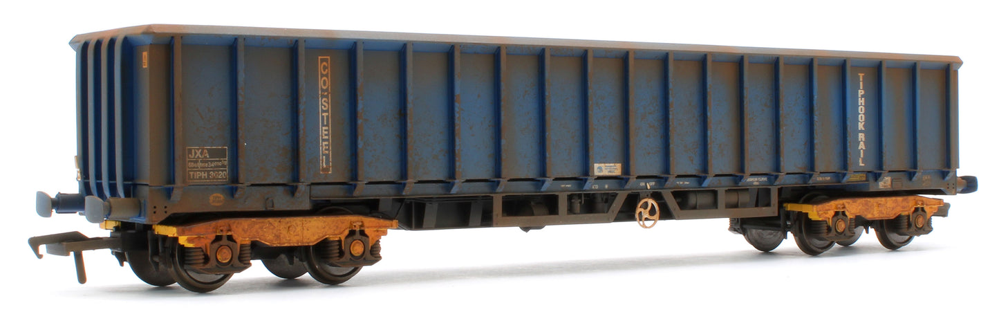 JXA01 TP(B)W Bespoke Weathered Set of 3 JXA Bogie Scrap Wagons TIPH Blue Post 1998 Black & White Data Panels & OHLW Sticker No.3018/3020/3050