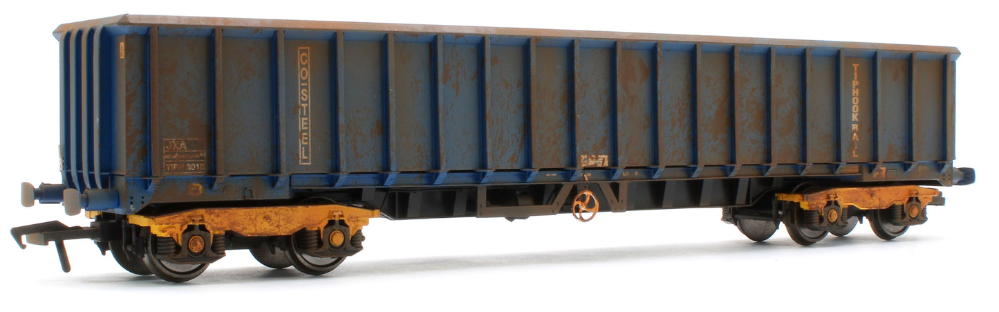 JXA01 TP(B)W Bespoke Weathered Set of 3 JXA Bogie Scrap Wagons TIPH Blue Post 1998 Black & White Data Panels & OHLW Sticker No.3018/3020/3050