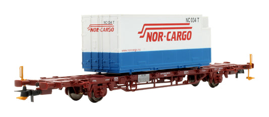 Pre-Owned NMJT 507.106 CargoNet Lgns Container Flat Wagon loaded with 25ft "Nor-Cargo" Thermo Container '42 76 443 2041-8'