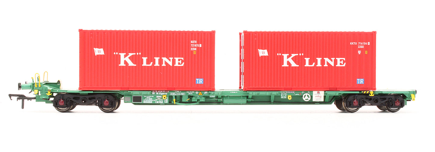 Pre-Owned 37-320A Intermodal Bogie Wagons with 2x Containers K-LINE & MOL