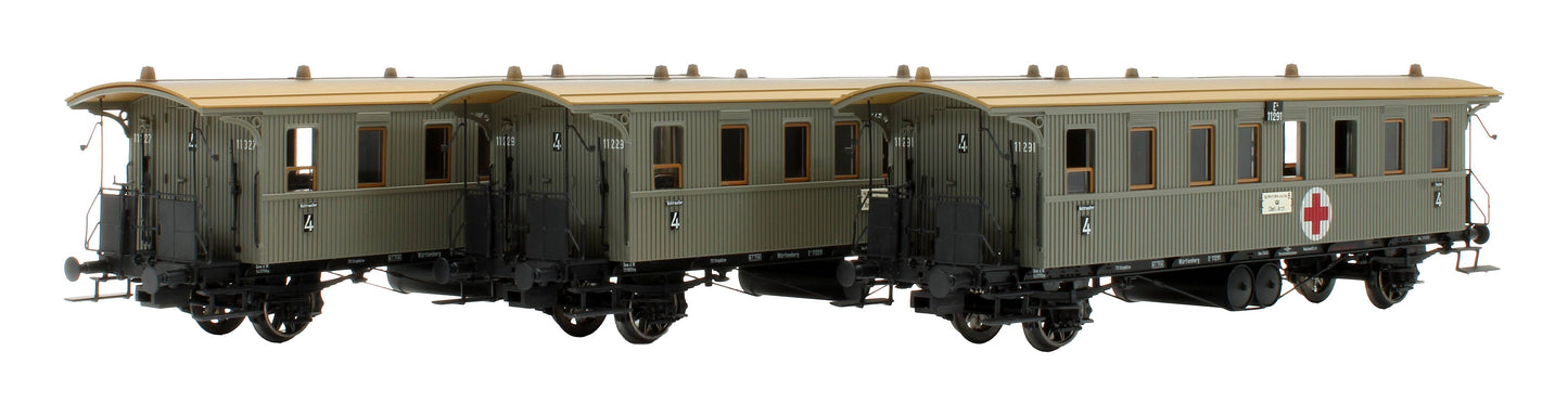 Pre-Owned 2159 K.W.St.E. Light Grey 'Lazarettwagen' 3-Piece Ambulance Coach Set Formation