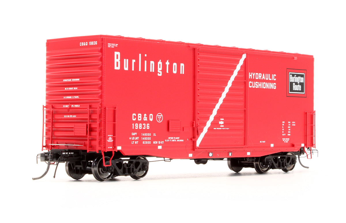 Pre-Owned 18010-03 Pullman Standard PS-1 40' Mini-Hy Cube Box Car CB&Q Chinese Red 10-67' - Road #19836