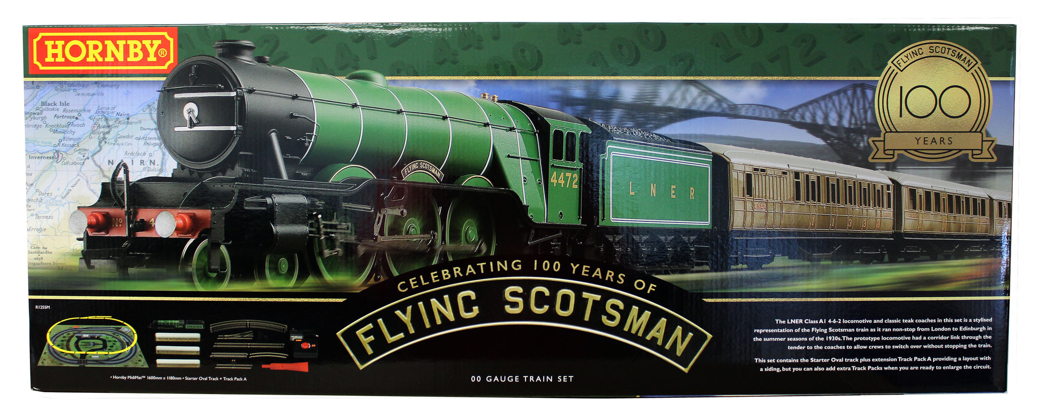 R1255M Hornby 00 Gauge Flying Scotsman Model Train Starter Set (Damaged R1255M Hornby 00 Gauge Flying Scotsman Model Train Starter Set (Damaged