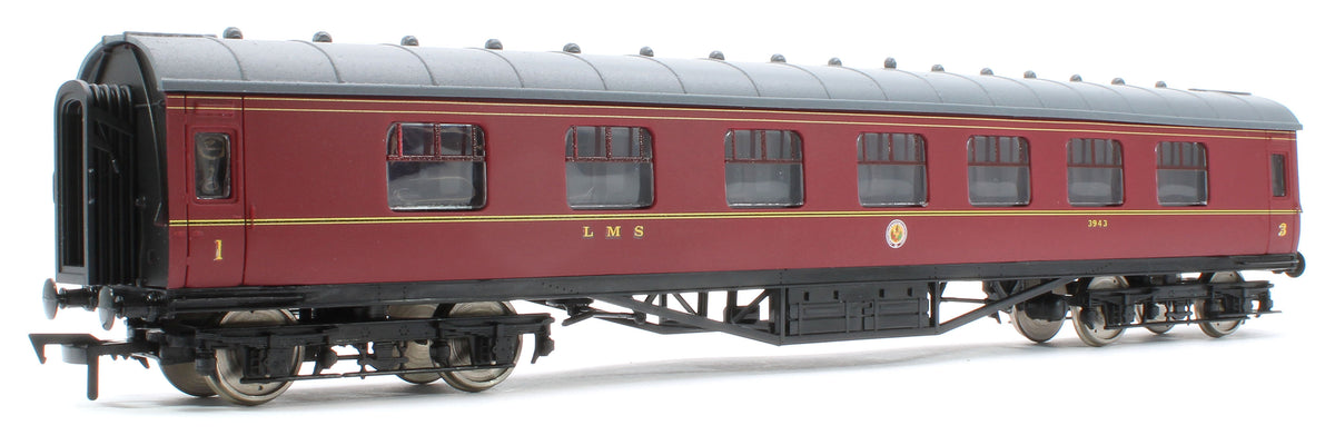 4P-010-501 60ft Stanier Corridor Composite 3943 LMS Lined Maroon