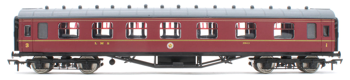4P-010-501 60ft Stanier Corridor Composite 3943 LMS Lined Maroon