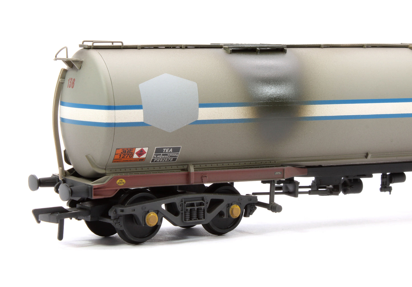 Pre-Owned 38-109B BR 102T TEA Bogie Tank Wagon Debranded (ex-Jet-Conoco) Light Grey No.PR82678 (ex-136)- Weathered