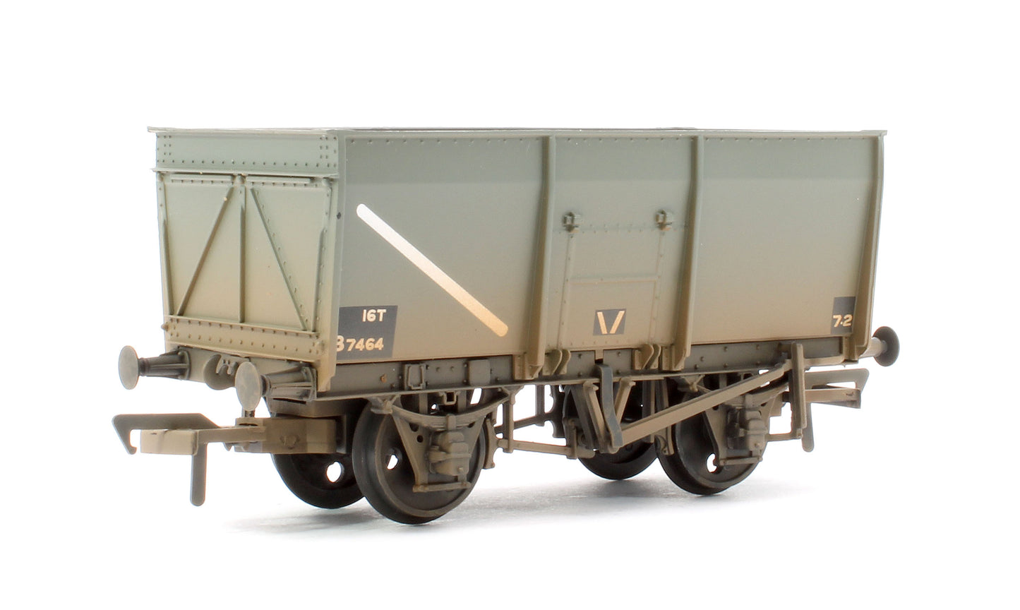 16T Steel Slope-Sided Mineral Wagon Rivetted Doors BR Grey B7464 - Weathered