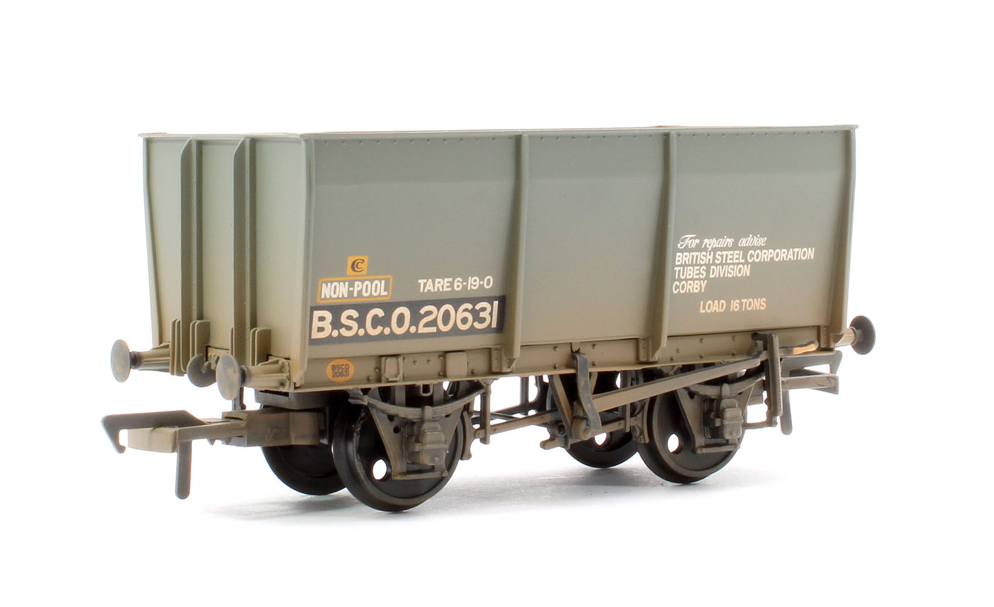 16T Steel Slope-Sided Tippler Mineral Wagon BSC Grey B.S.C.O.20631 (with Load) - Weathered