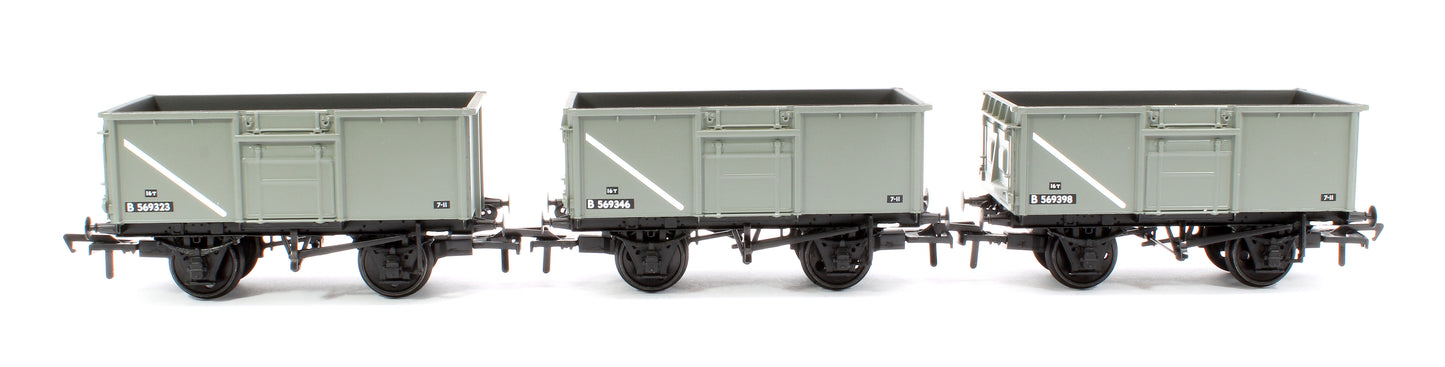 BR 16T Steel Mineral Top Flap Doors 3-Wagon Pack BR Grey (Early) (with Load)