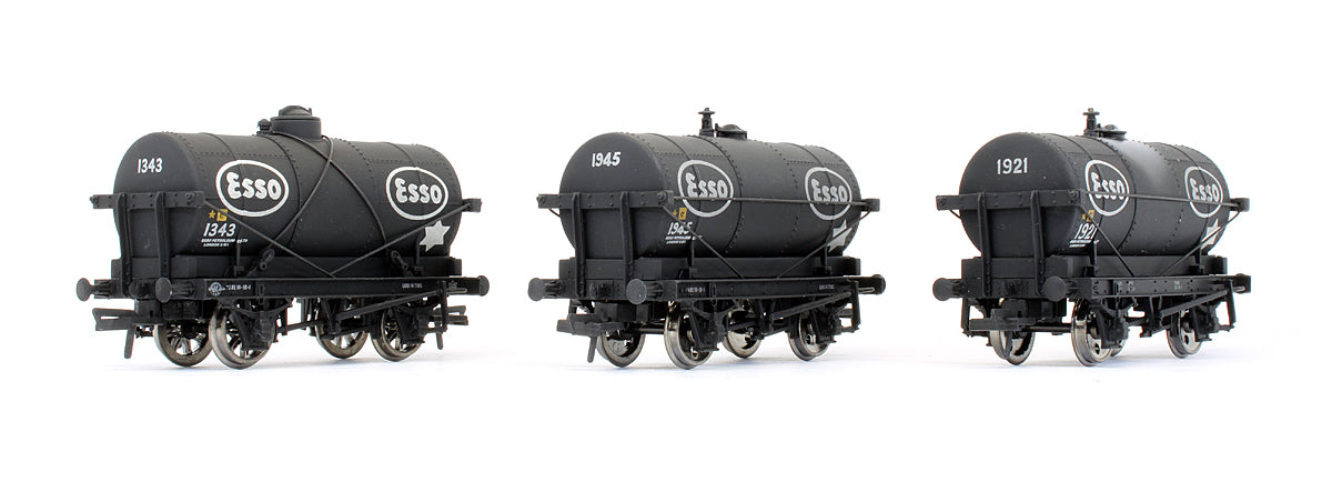 Pre-Owned Set Of 3 'Esso' Black 14 Ton Tank Wagons - Weathered