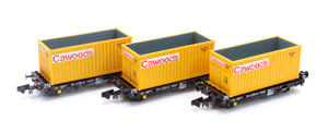 PFA 2 axle container flat with Cawoods yellow containers (Triple Pack) - Version D