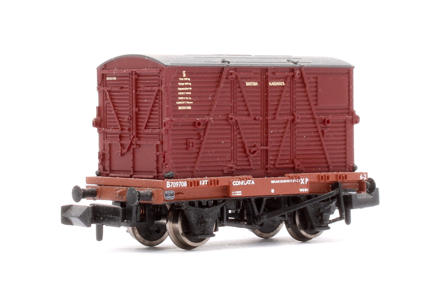 Pre-Owned BR Crimson Conflat Wagon with BD Container No.B709708