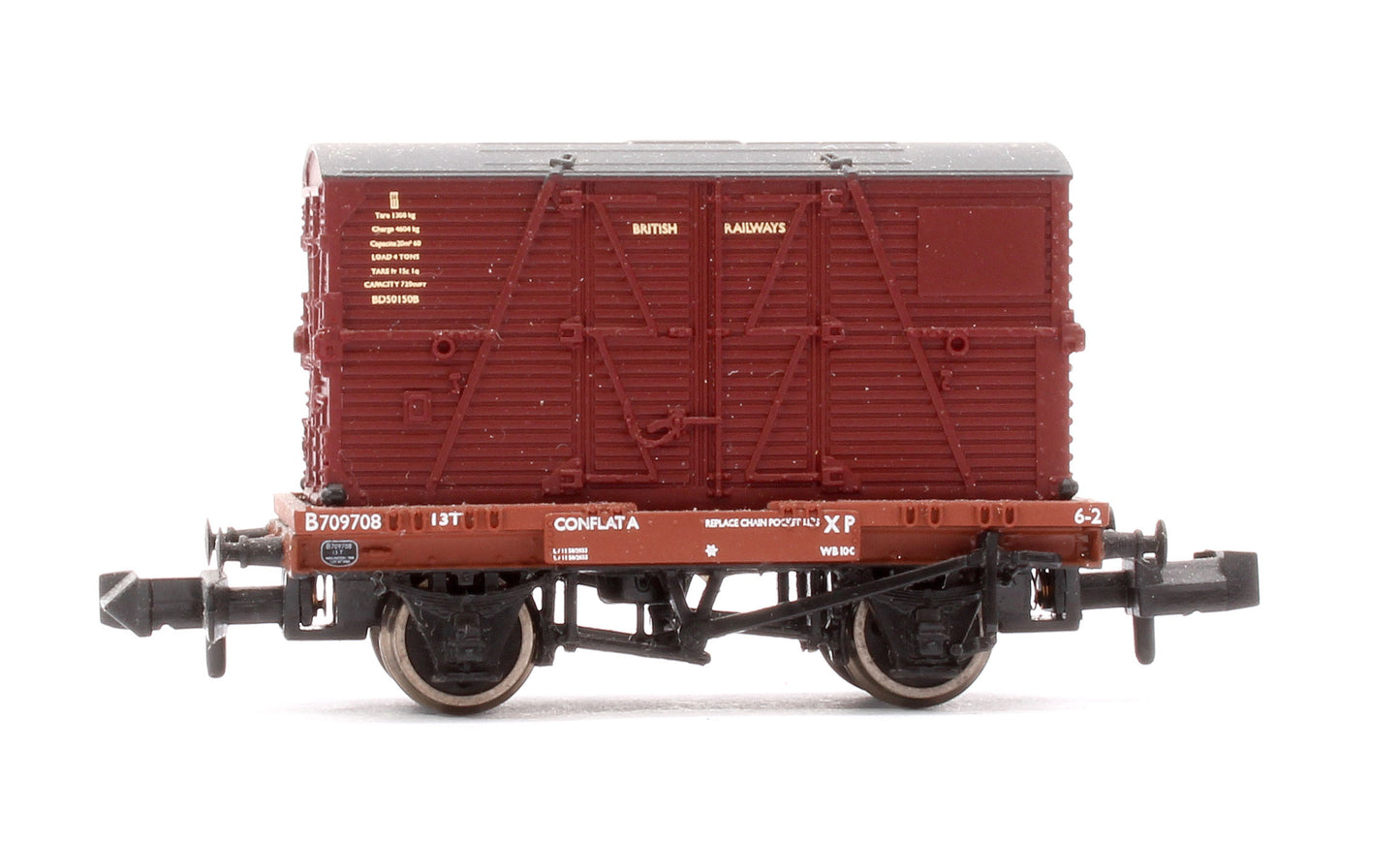 Pre-Owned BR Crimson Conflat Wagon with BD Container No.B709708
