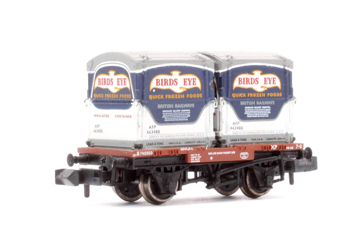 Pre-Owned Covered Conflat wagon with AF Containers - 'Birds Eye'